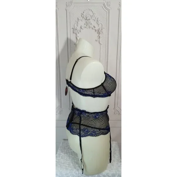 NWT Avid Love 3Pcs/Set Lace Floral Bra+G-string Panties+Garter Belt Plus XXL - Picture 4 of 10